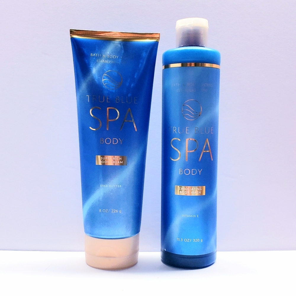 Bath & Body Works TRUE BLUE SPA Exfoliaring Body Wash and Super Rich Body Cream